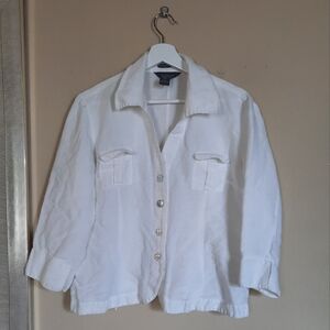 Van Heusen Linen Blend Button Down Shirt Layering Coastal Beachy Casual